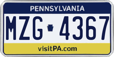 PA license plate MZG4367