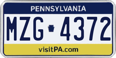 PA license plate MZG4372
