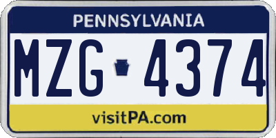 PA license plate MZG4374