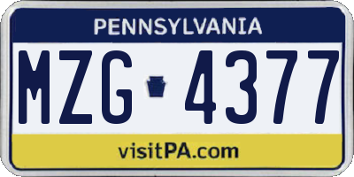 PA license plate MZG4377