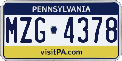 PA license plate MZG4378