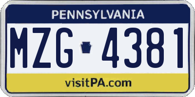 PA license plate MZG4381