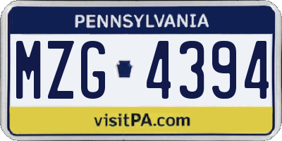 PA license plate MZG4394