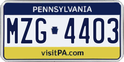 PA license plate MZG4403