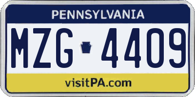 PA license plate MZG4409