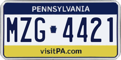 PA license plate MZG4421