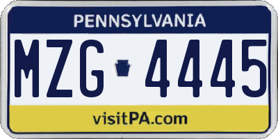 PA license plate MZG4445