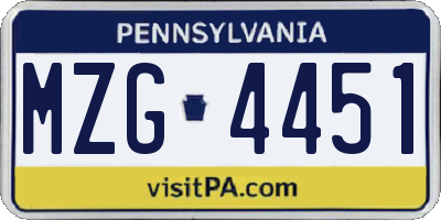 PA license plate MZG4451