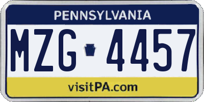 PA license plate MZG4457