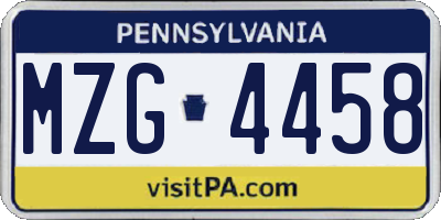PA license plate MZG4458