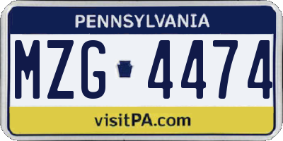 PA license plate MZG4474