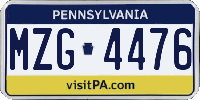 PA license plate MZG4476