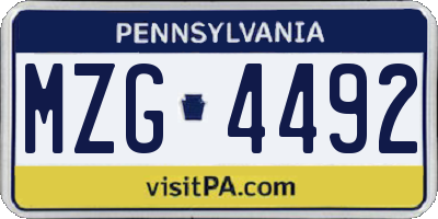 PA license plate MZG4492