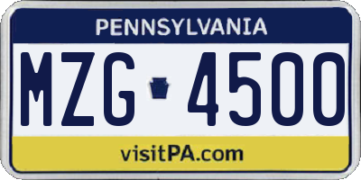 PA license plate MZG4500