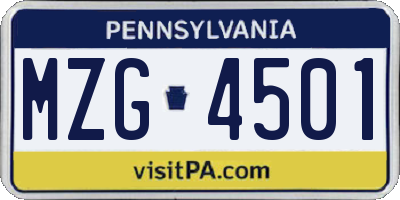 PA license plate MZG4501