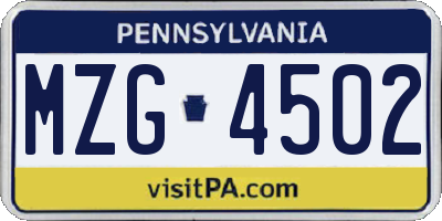 PA license plate MZG4502