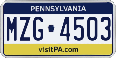 PA license plate MZG4503