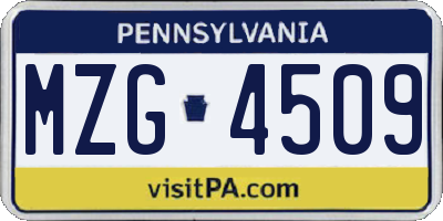 PA license plate MZG4509