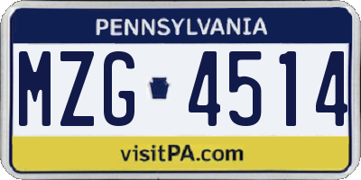 PA license plate MZG4514