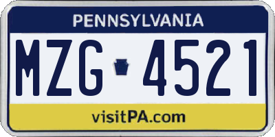PA license plate MZG4521