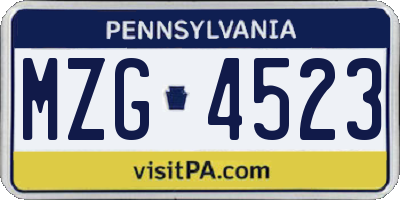 PA license plate MZG4523