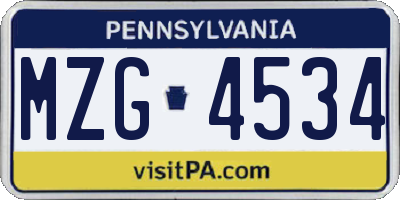 PA license plate MZG4534