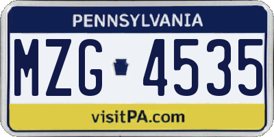 PA license plate MZG4535