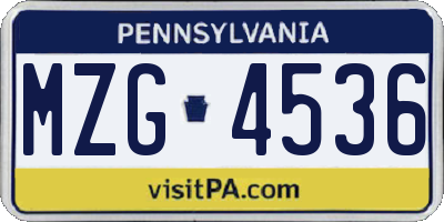 PA license plate MZG4536