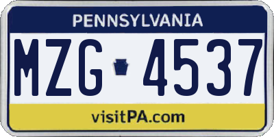 PA license plate MZG4537