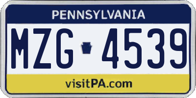 PA license plate MZG4539