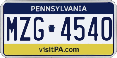 PA license plate MZG4540