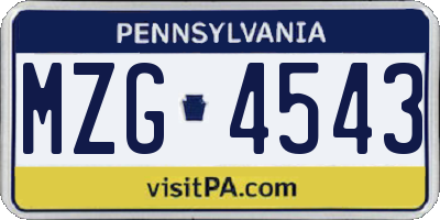 PA license plate MZG4543