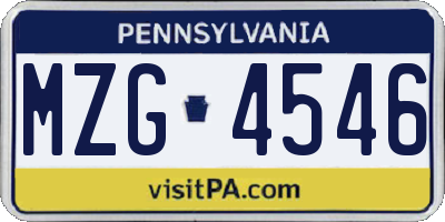 PA license plate MZG4546