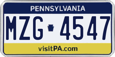 PA license plate MZG4547