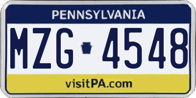 PA license plate MZG4548
