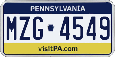 PA license plate MZG4549