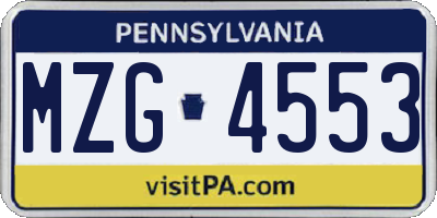 PA license plate MZG4553