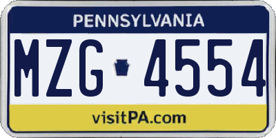 PA license plate MZG4554