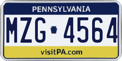PA license plate MZG4564