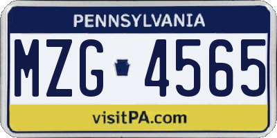 PA license plate MZG4565