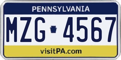 PA license plate MZG4567