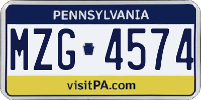 PA license plate MZG4574