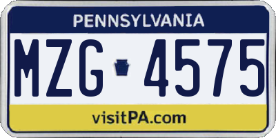 PA license plate MZG4575