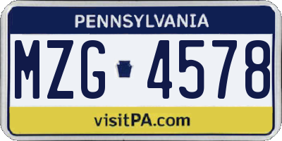 PA license plate MZG4578