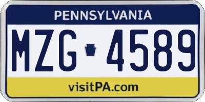 PA license plate MZG4589