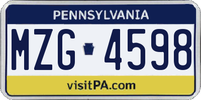 PA license plate MZG4598