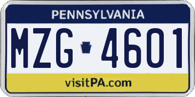 PA license plate MZG4601