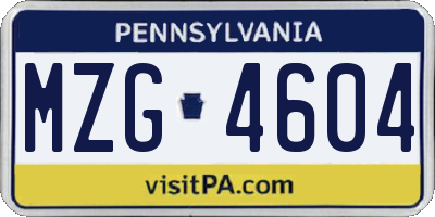 PA license plate MZG4604
