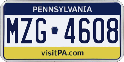 PA license plate MZG4608