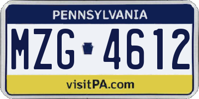 PA license plate MZG4612